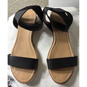 ESPRIT Women  Sandals Dayana Elastic Black Ankle Straps Size 7.5 Cushioned Soles